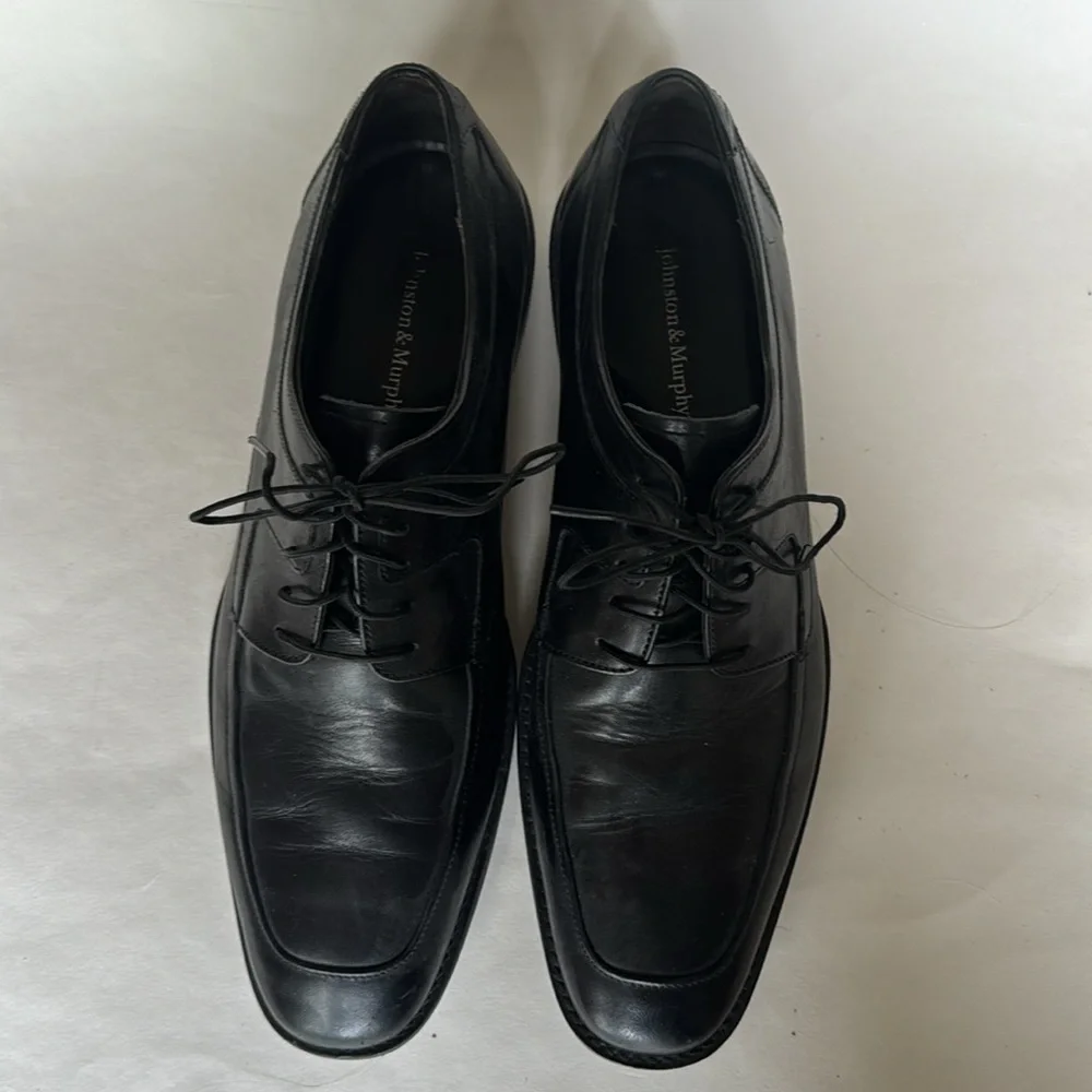 JOHNSTON & MURPHY Black Leather Lace up Dress Shoes 59 11557 $185 EUC